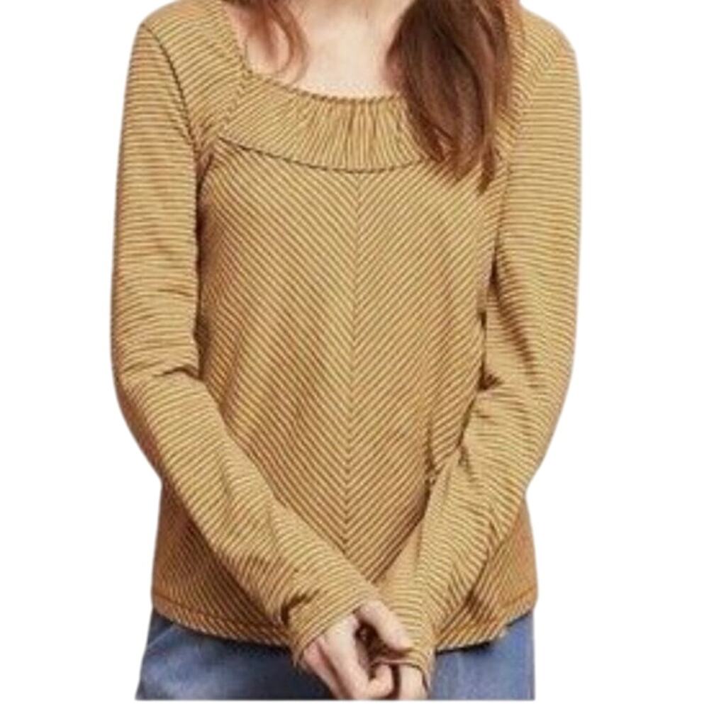 Maeve by Anthropologie Kenley Top Size S Tan Stripe Neutral Earthy Basic Minimal
